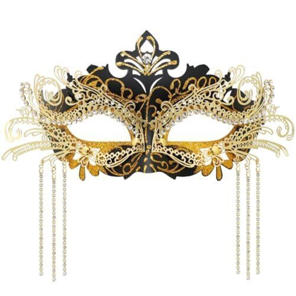9192 Masquerade Mask with Rhinestone Chains Mysterious Venetian Ball Mask